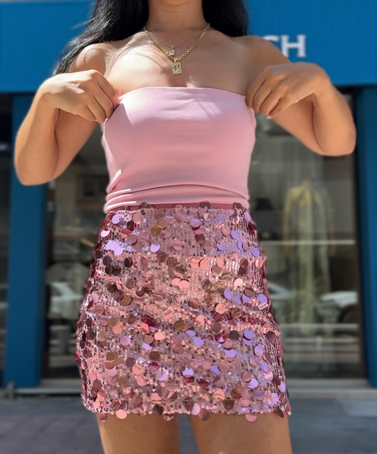 Pembe Straplez Bluz