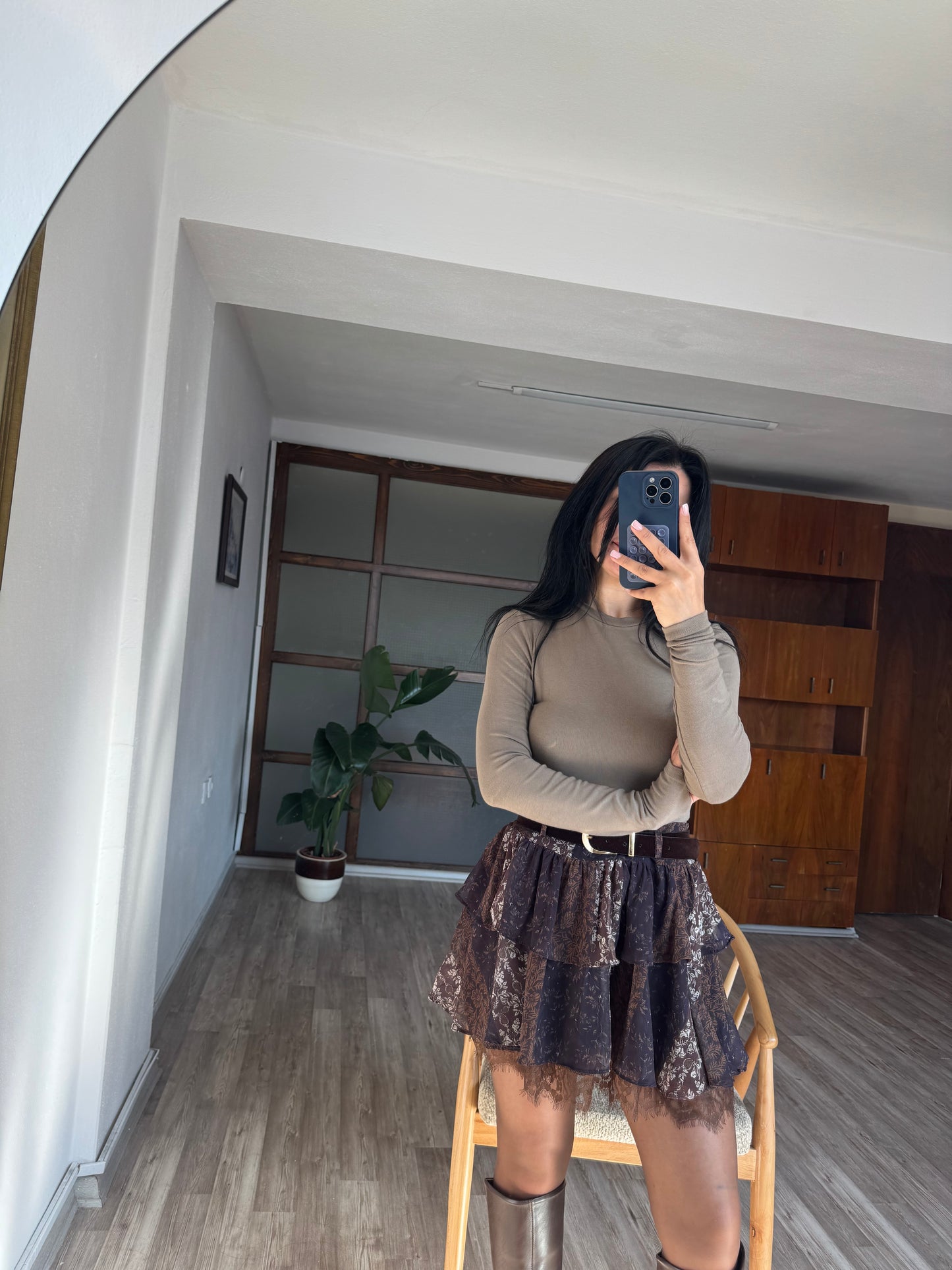 Kahverengi Şifon Etek