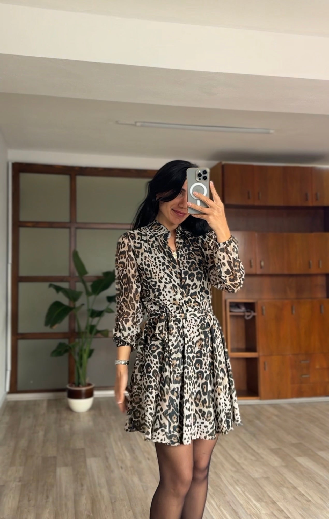 Şifon leopar elbise