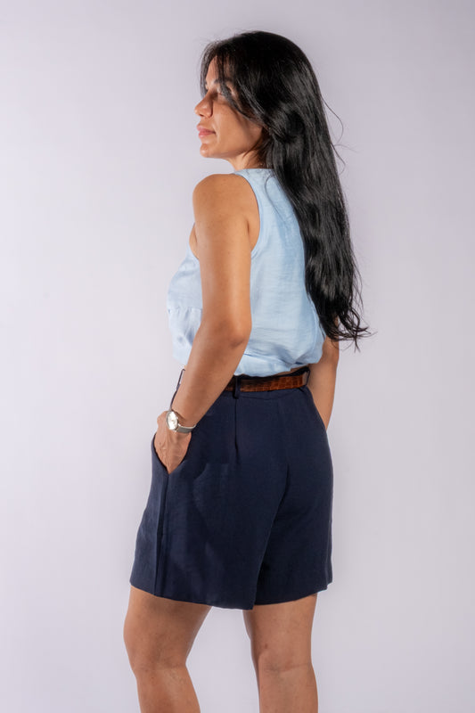 Kemerli Keten Şort