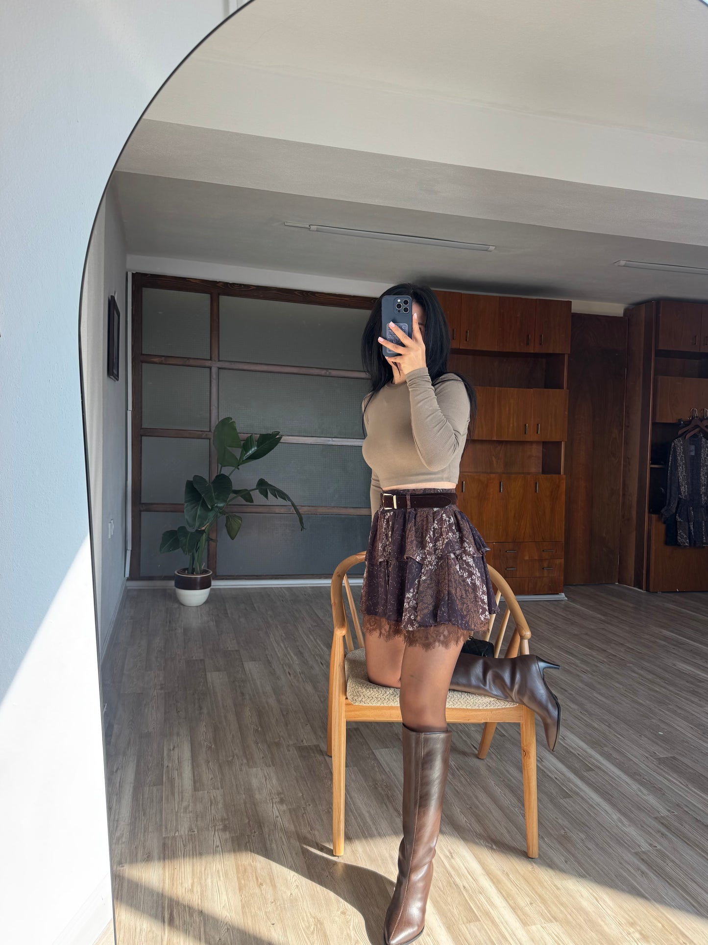 Kahverengi Şifon Etek