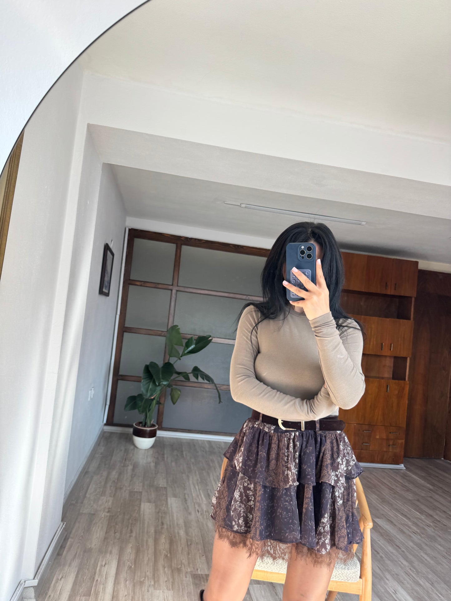 Kahverengi Şifon Etek