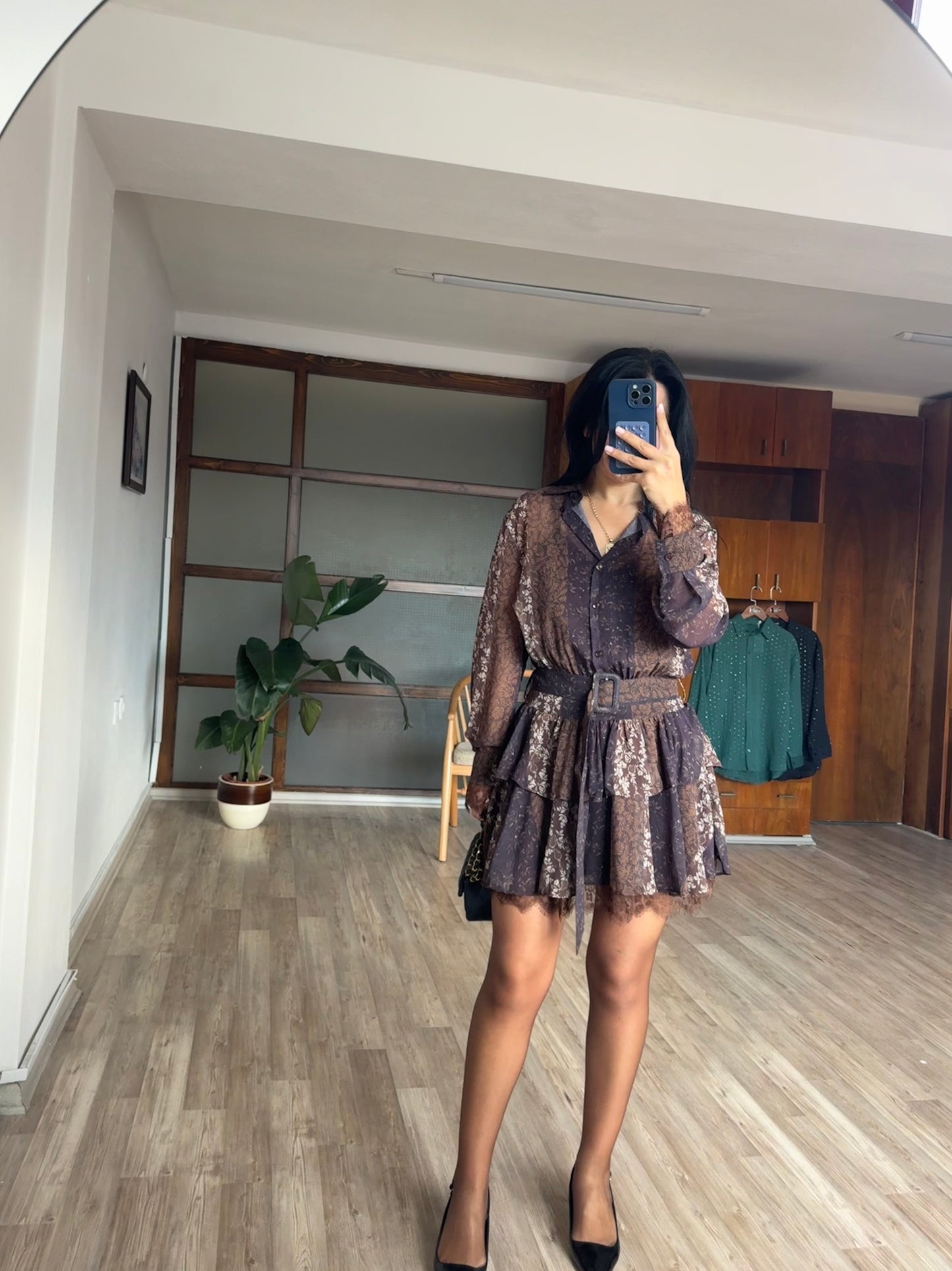 Kahve Kemerli elbise