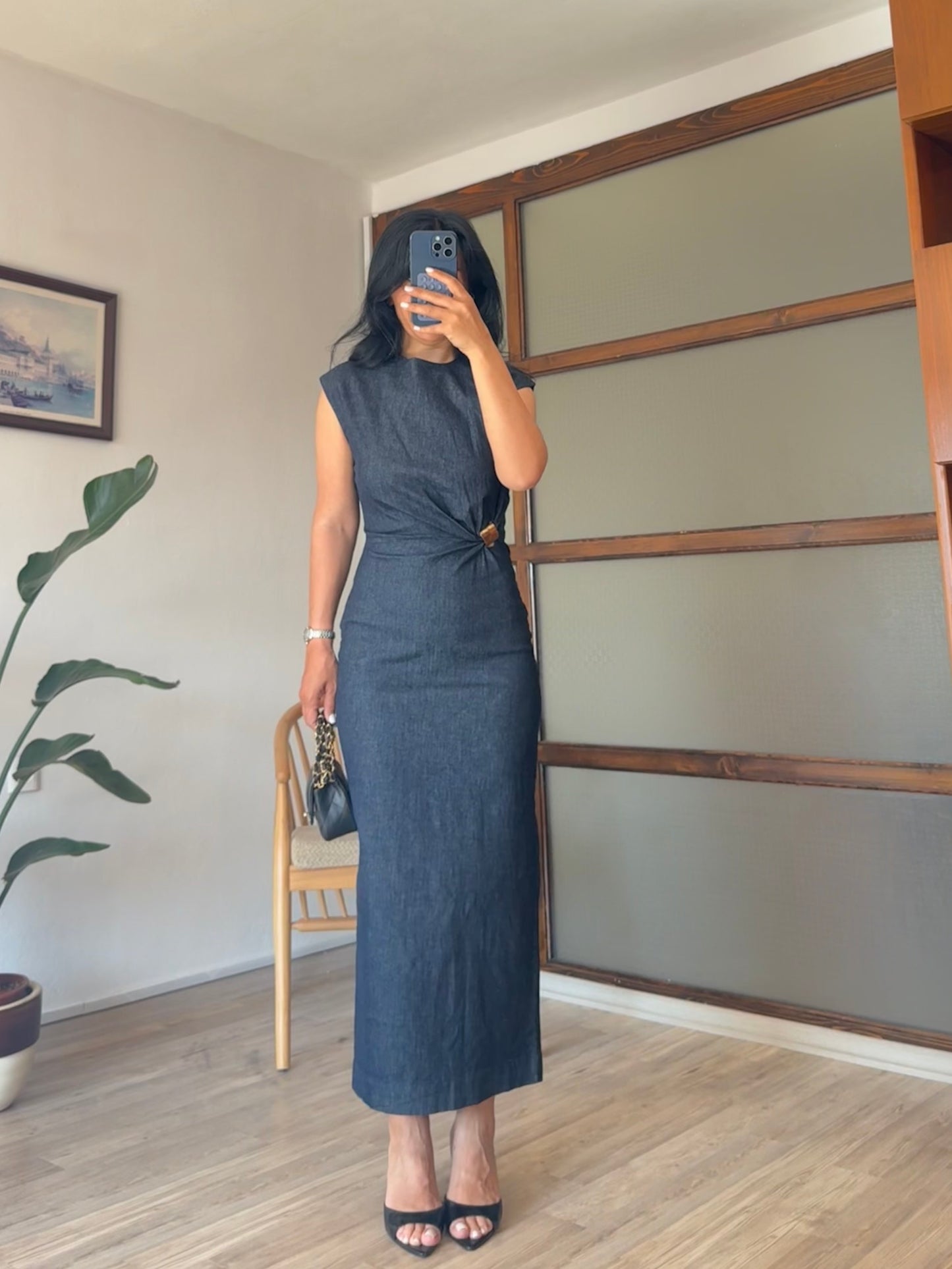 Tokalı Denim Elbise