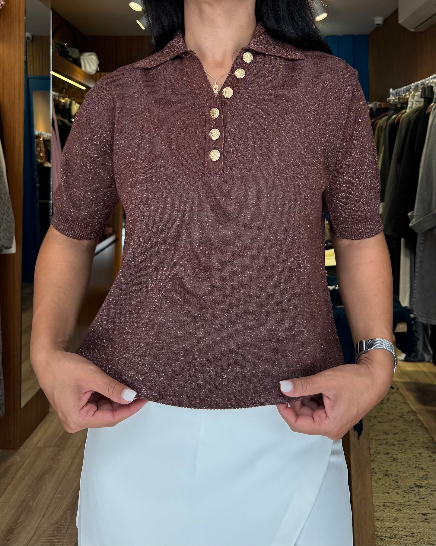 Simli POLO Yaka Bluz