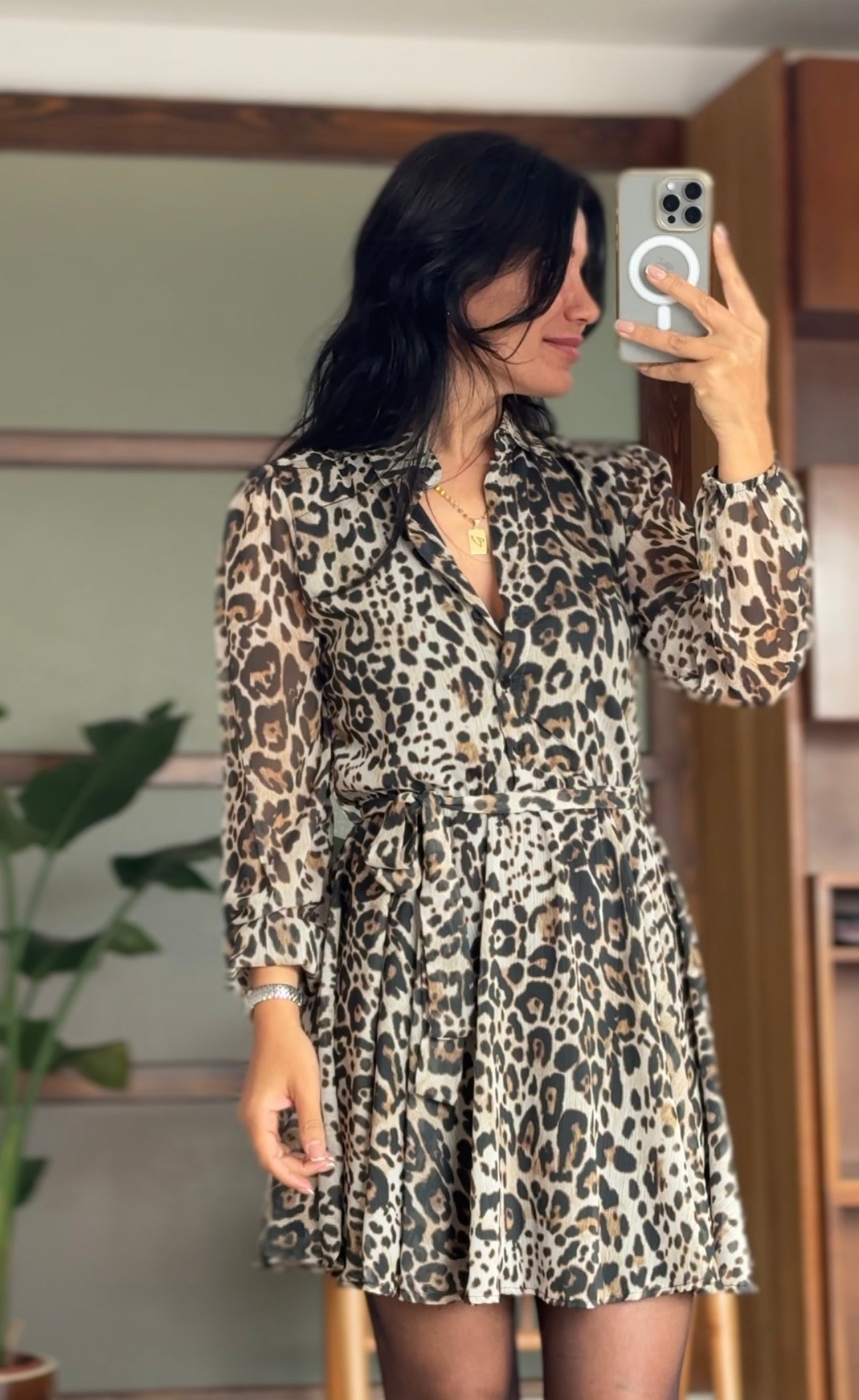 Şifon leopar elbise