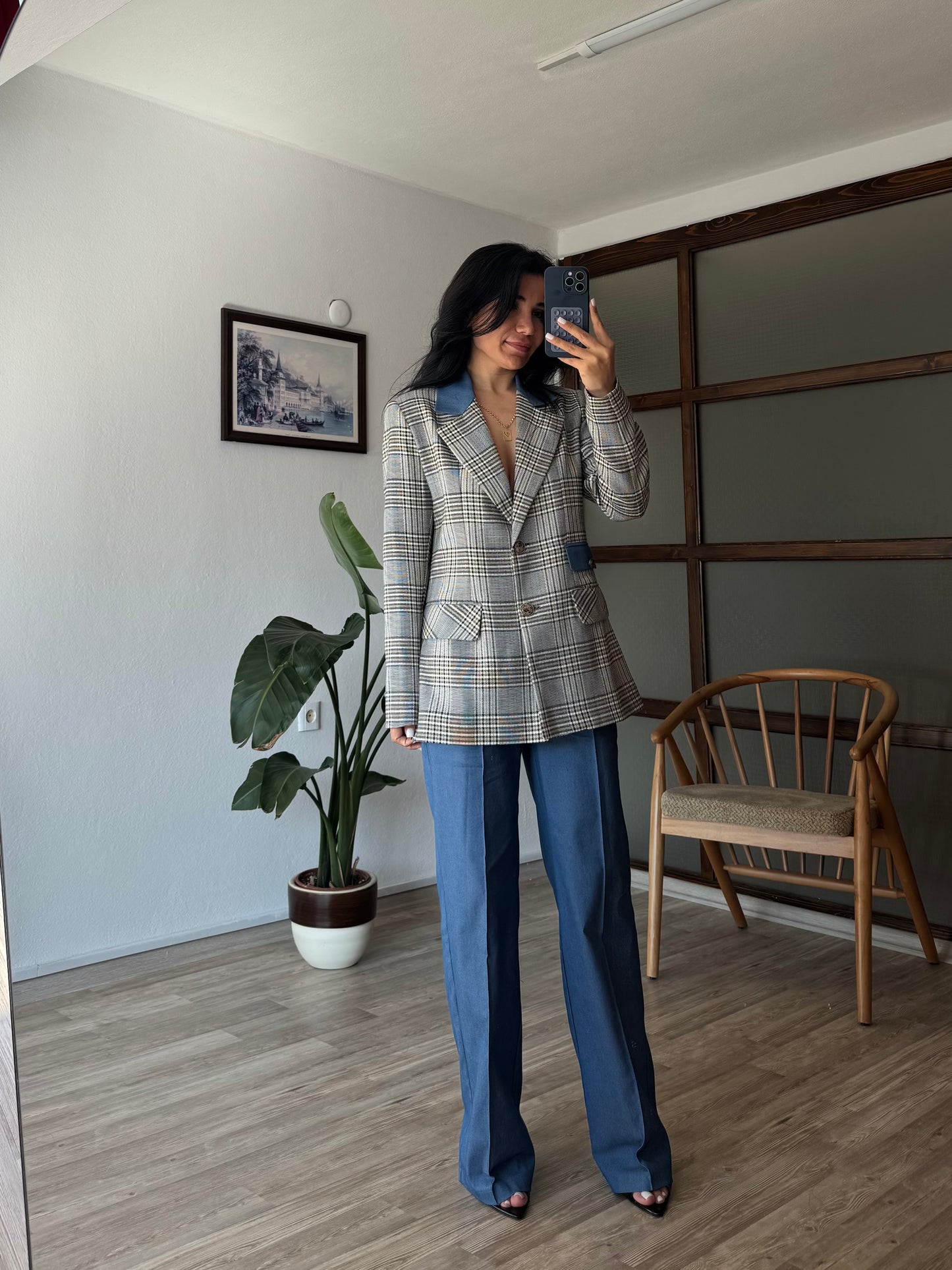 Ekoseli Blazer Takım