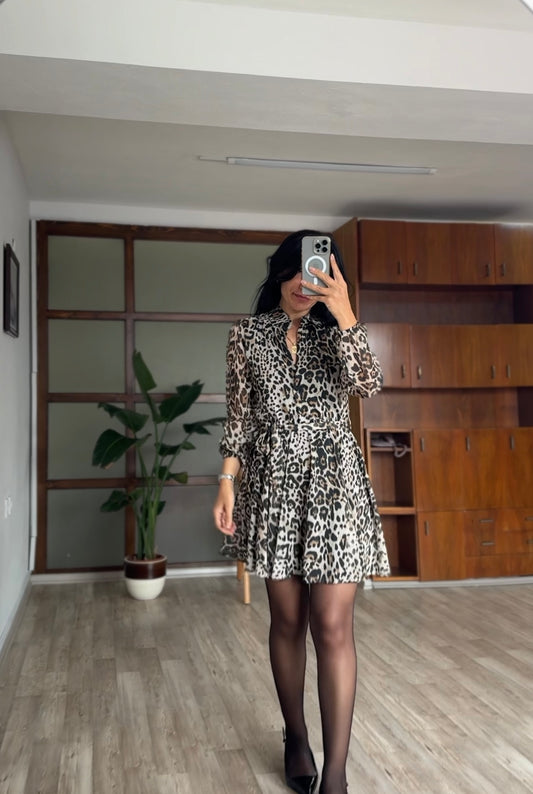 Şifon leopar elbise
