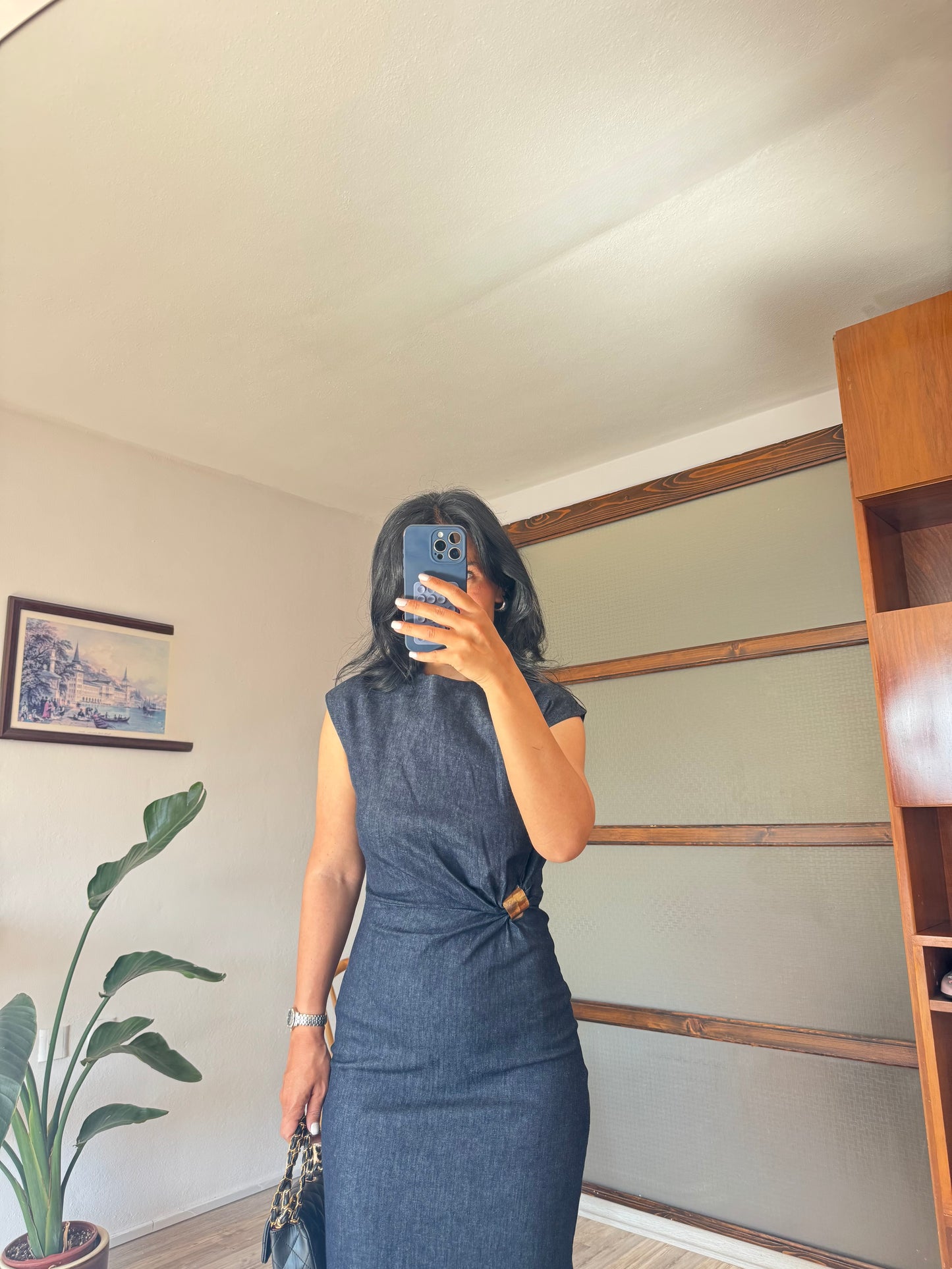 Tokalı Denim Elbise