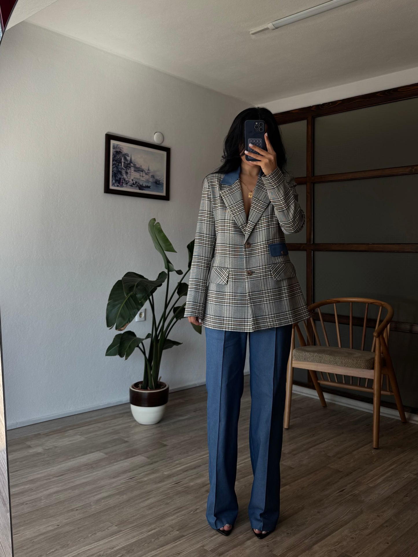 Ekoseli Blazer Takım