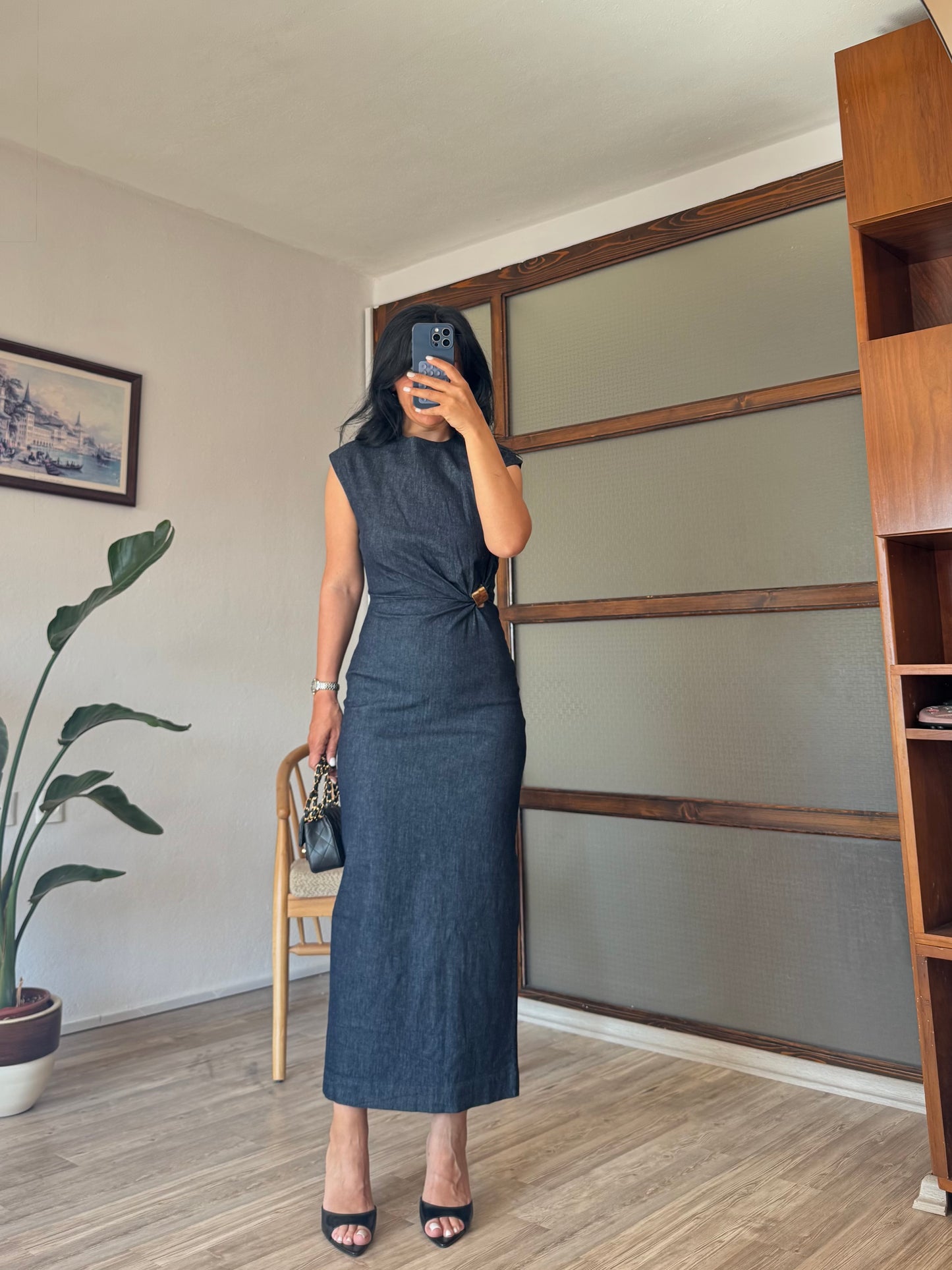 Tokalı Denim Elbise