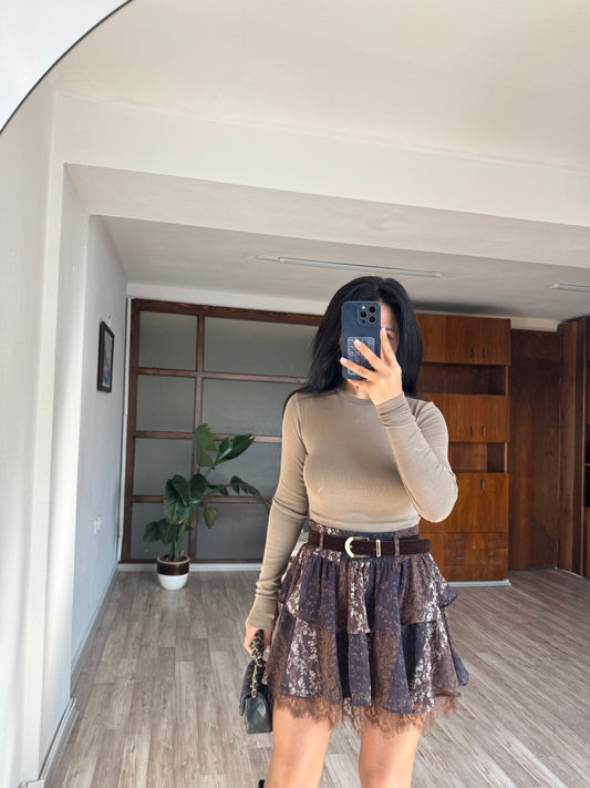 Kahverengi Şifon Etek