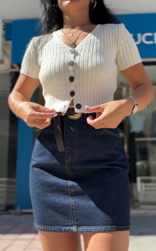 Düğmeli Triko Üst