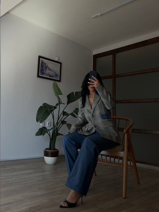 Ekoseli Blazer Takım