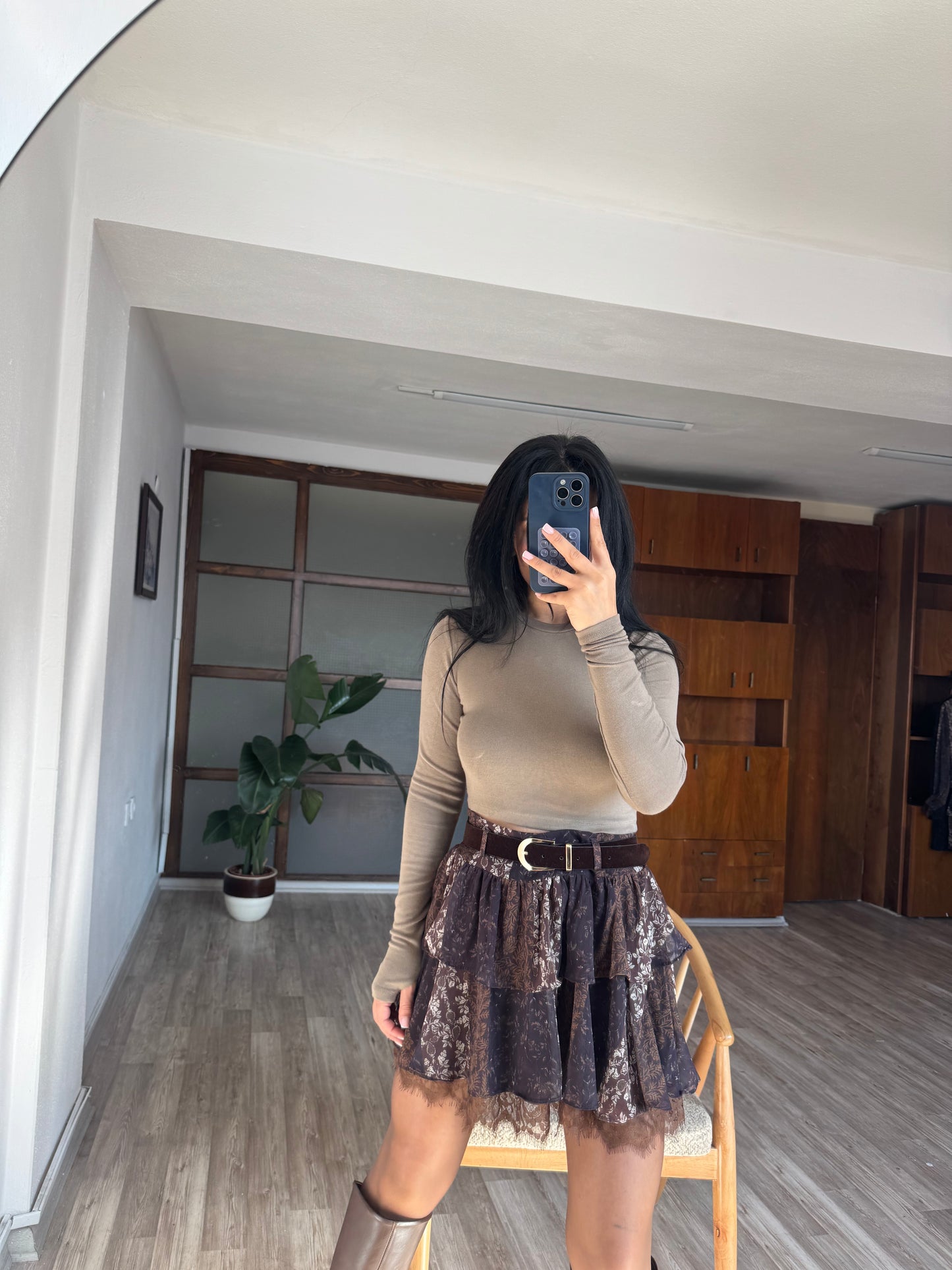 Kahverengi Şifon Etek