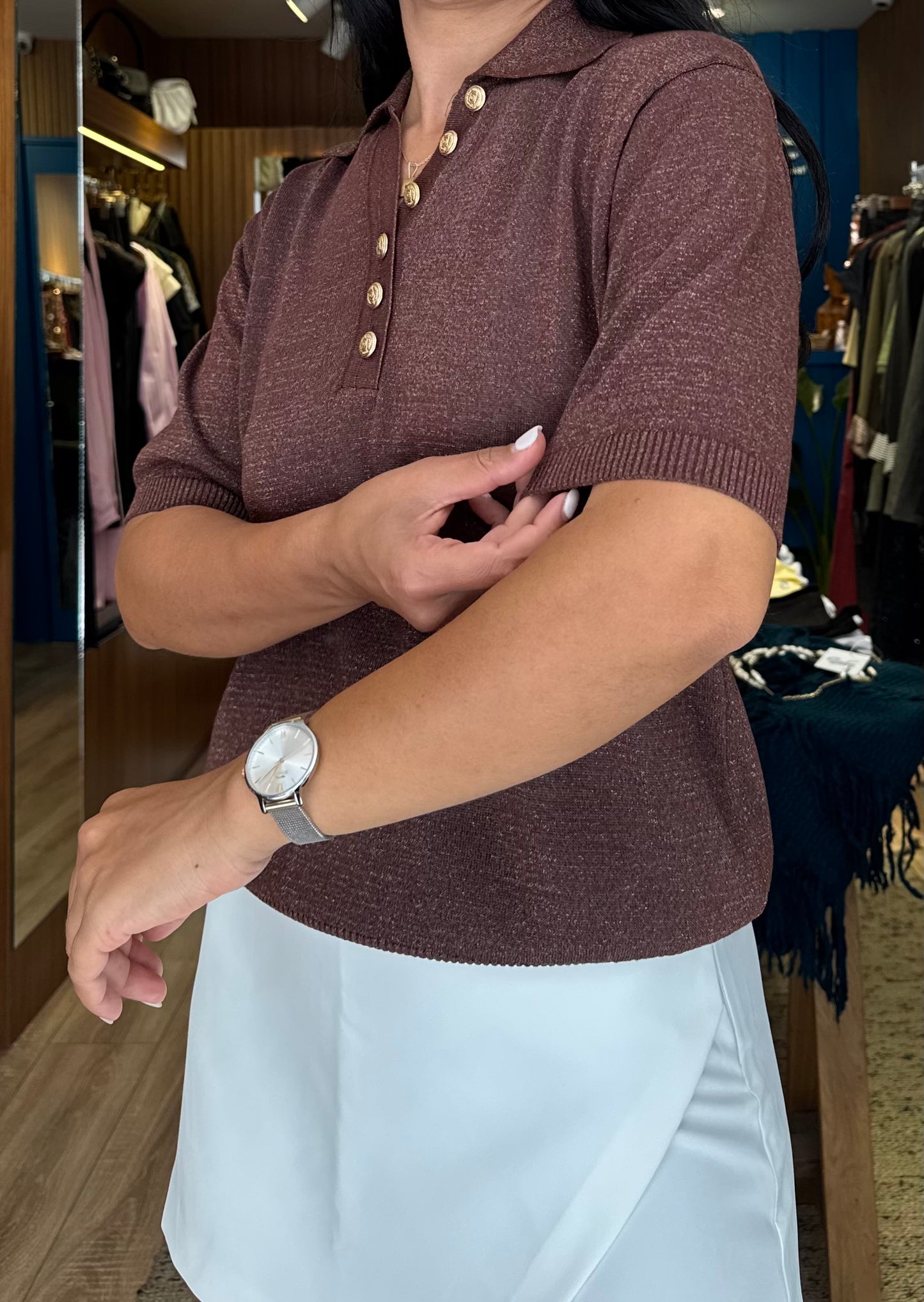 Simli POLO Yaka Bluz