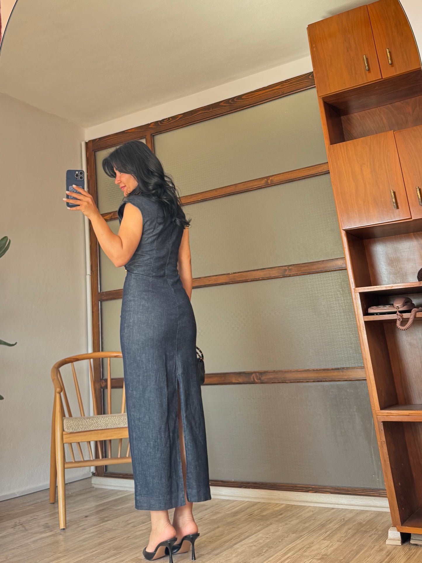 Tokalı Denim Elbise